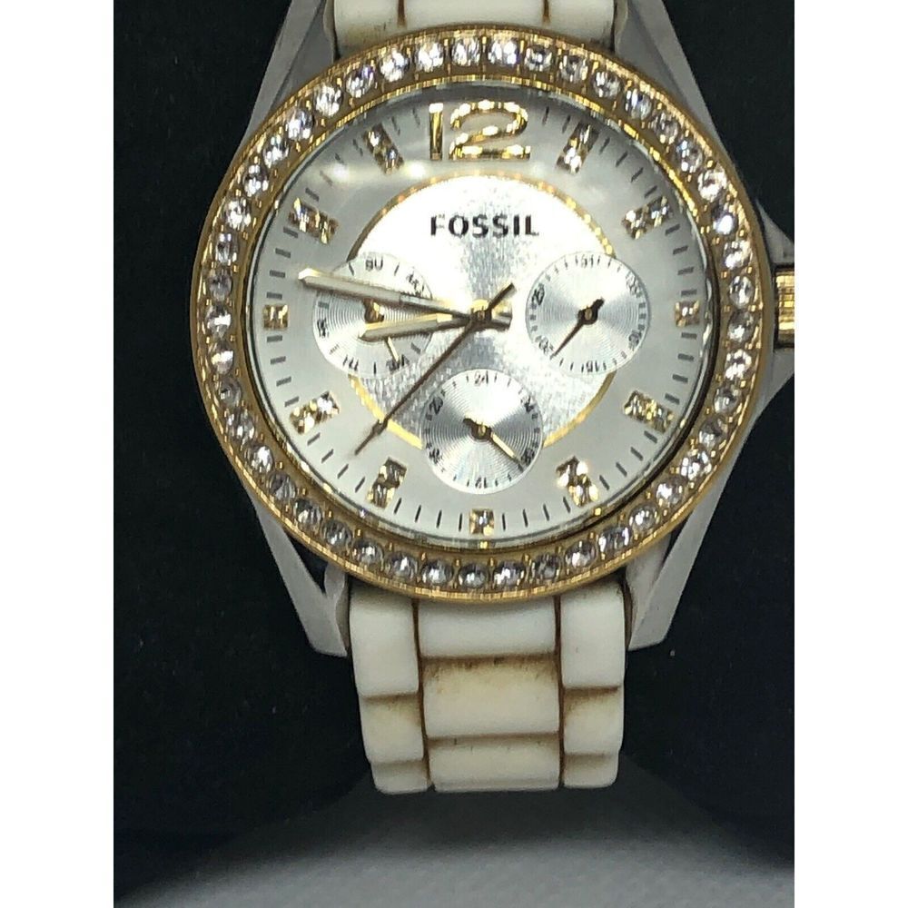 Fossil ES3204 Women's White Silicone Analog Silver Dial Quartz Wrist Watch HG6